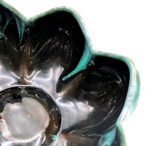 Vtg Blue Mountain Pottery Tulip Bowl 3.5x6.25" Retro Teal/Black Drip Glaze VGC - Picture 4 of 7